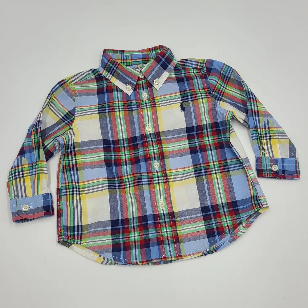 Ralph Lauren baby boy plaid button down shirt size 9 months
